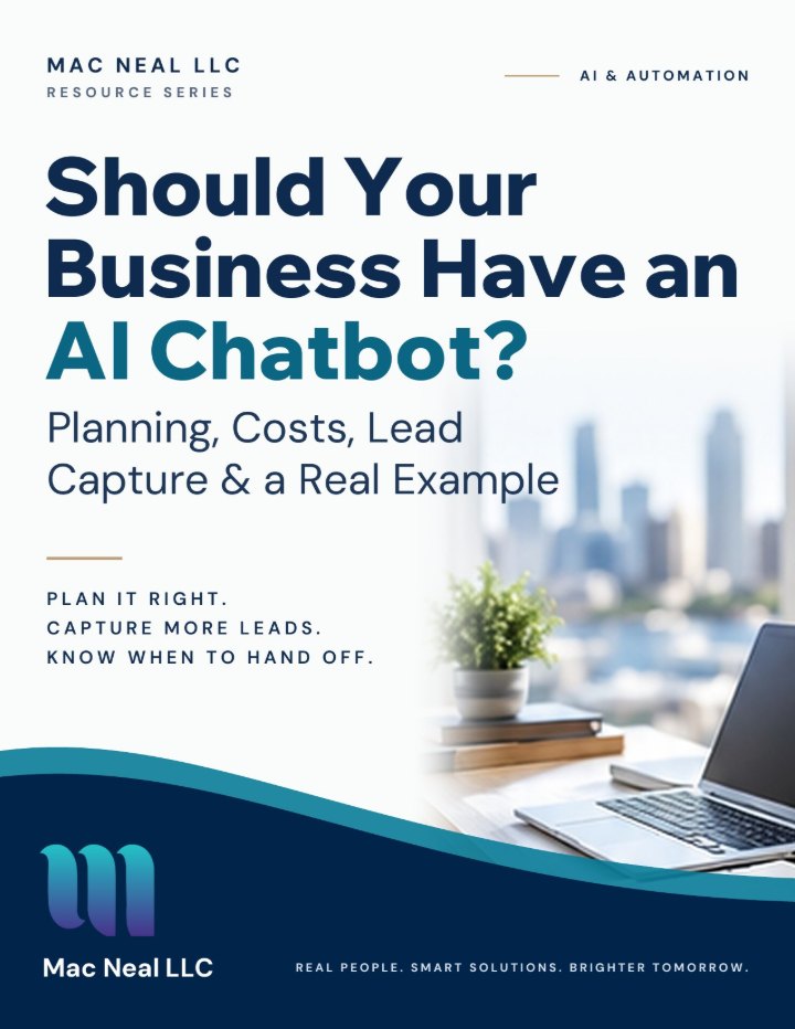 Cover of the guide Should Your Business Have an AI Chatbot? Planning, Costs, Lead Capture & a Real Example