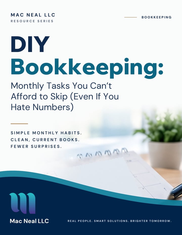 Cover of the guide DIY Bookkeeping: Monthly Tasks You Can't Afford to Skip (Even If You Hate Numbers)