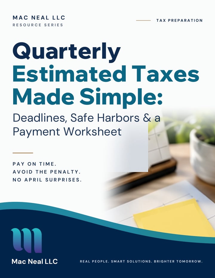 Cover of the guide Quarterly Estimated Taxes Made Simple: Deadlines, Safe Harbors & a Payment Worksheet