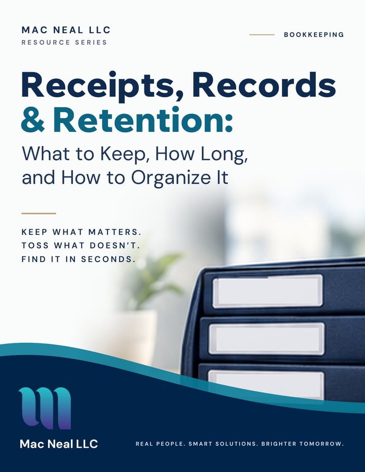 Cover of the guide Receipts, Records & Retention: What to Keep, How Long, and How to Organize It