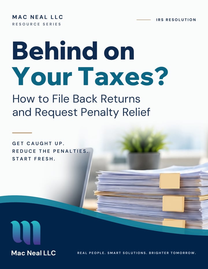 Cover of the guide Behind on Your Taxes? How to File Back Returns and Request Penalty Relief