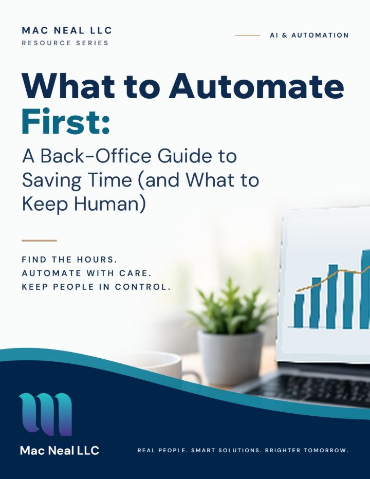 Cover of the guide What to Automate First: A Back-Office Guide to Saving Time (and What to Keep Human)